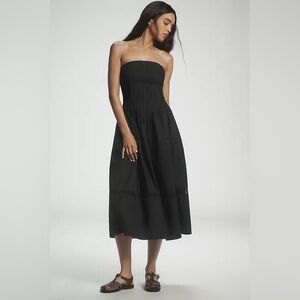 Anthropologie Cotton Poplin Strapless Midi Dress Black